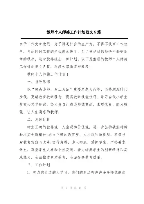 教师个人师德工作计划范文5篇
