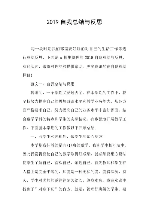 2019自我总结与反思