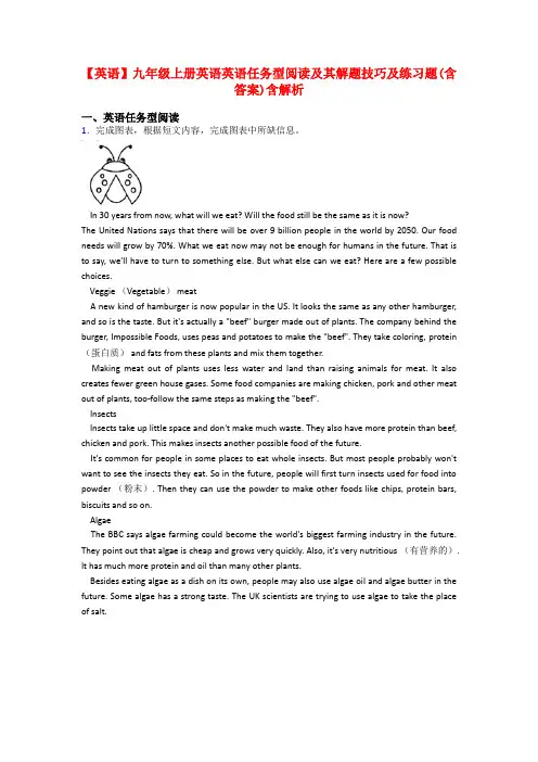【英语】九年级上册英语英语任务型阅读及其解题技巧及练习题(含答案)含解析