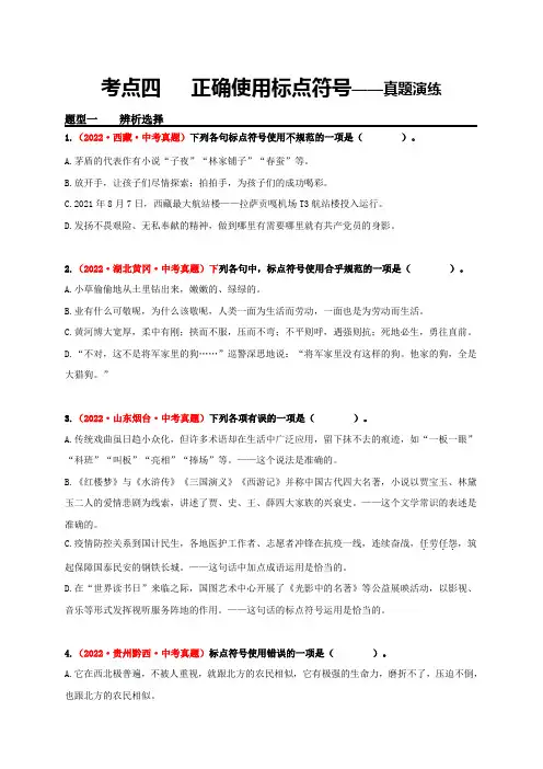 考点四正确使用标点符号真题演练-2023年中考语文一轮大单元复习(原卷版)
