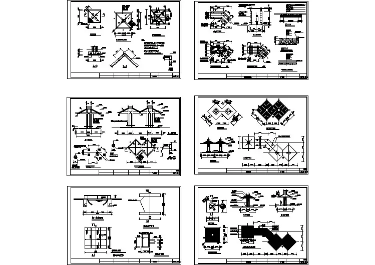 园林景观绿化施工图、亭、桥、花架设计cad详图（园林小品图块大全）