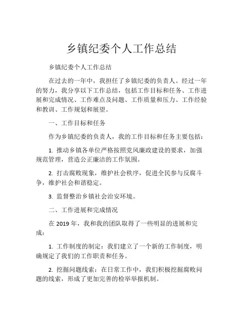乡镇纪委个人工作总结