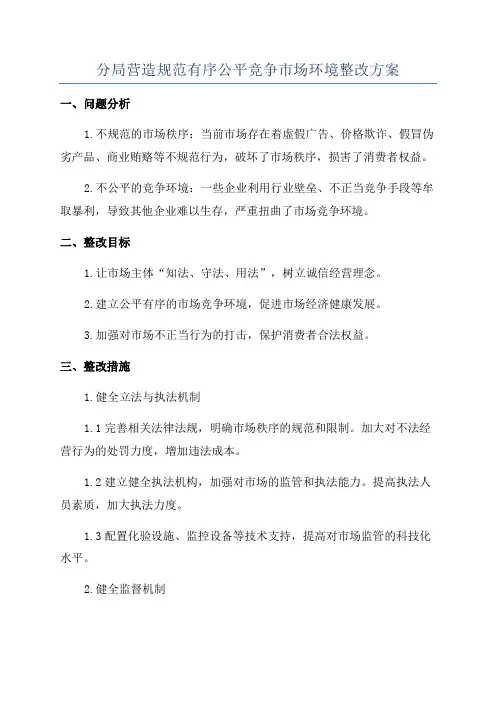 分局营造规范有序公平竞争市场环境整改方案