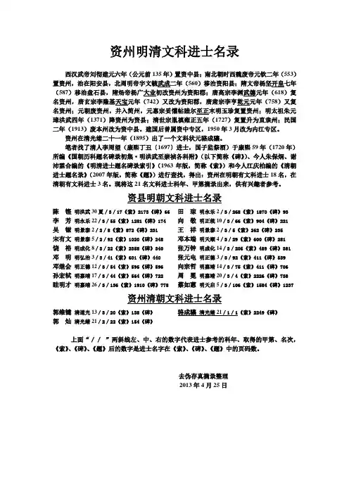 资州明清文科进士名录