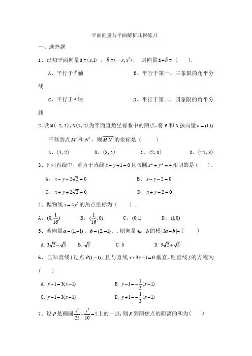 平面解析几何单元测试题1