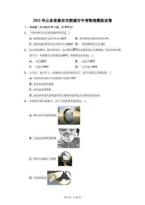 2021年山东省泰安市肥城市中考物理模拟试卷(附答案详解)