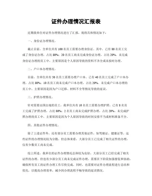 证件办理情况汇报表