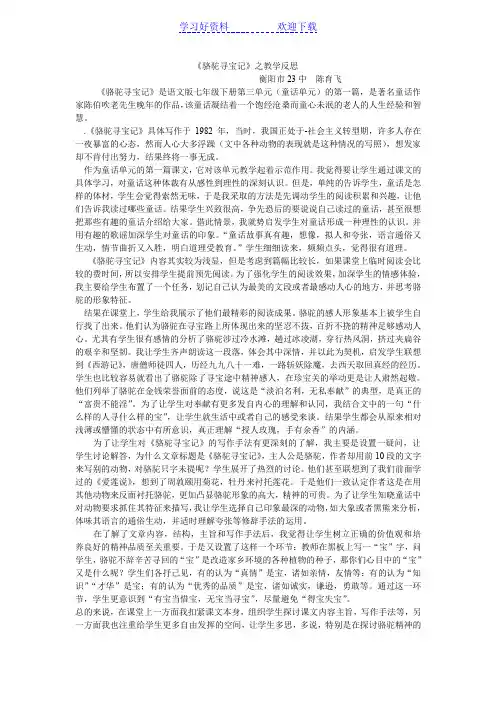 《骆驼寻宝记》教学反思