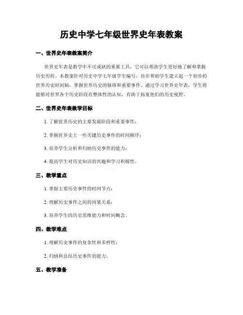 历史中学七年级世界史年表教案