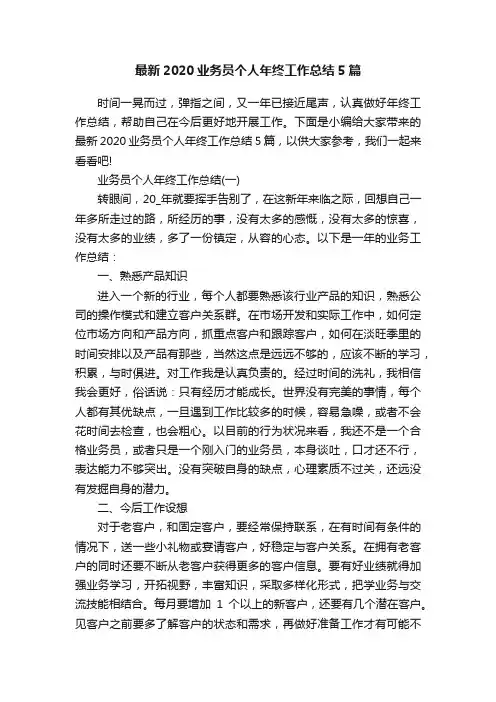 最新2020业务员个人年终工作总结5篇