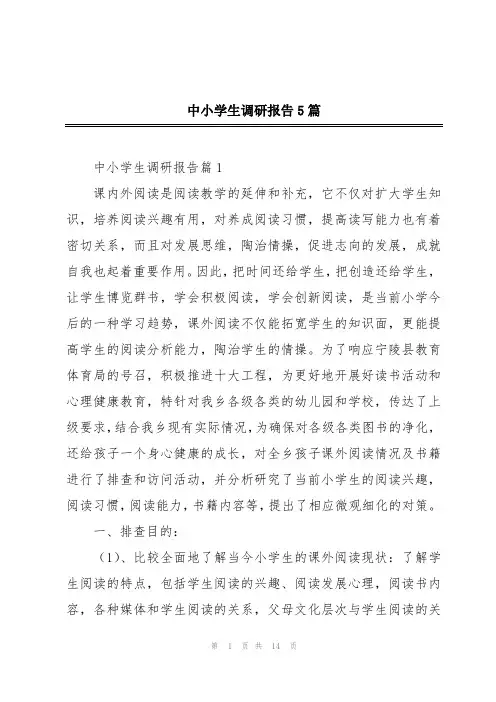 中小学生调研报告5篇