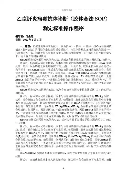 乙型肝炎病毒抗体诊断(胶体金法SOP)标准操作程序1精编版