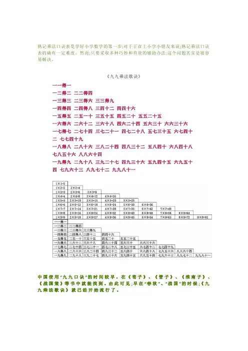 小学二年级数学乘法口诀