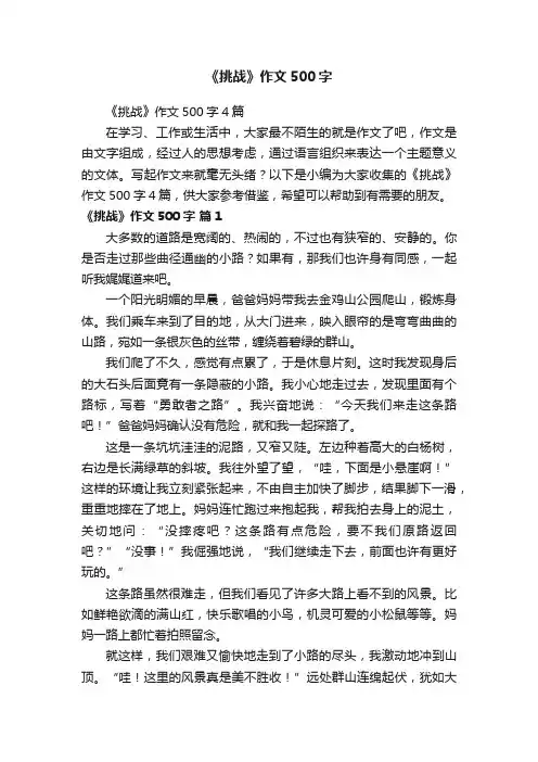 《挑战》作文500字4篇