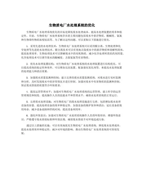 生物质电厂水处理系统的优化