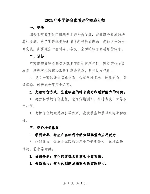 2024年中学综合素质评价实施方案