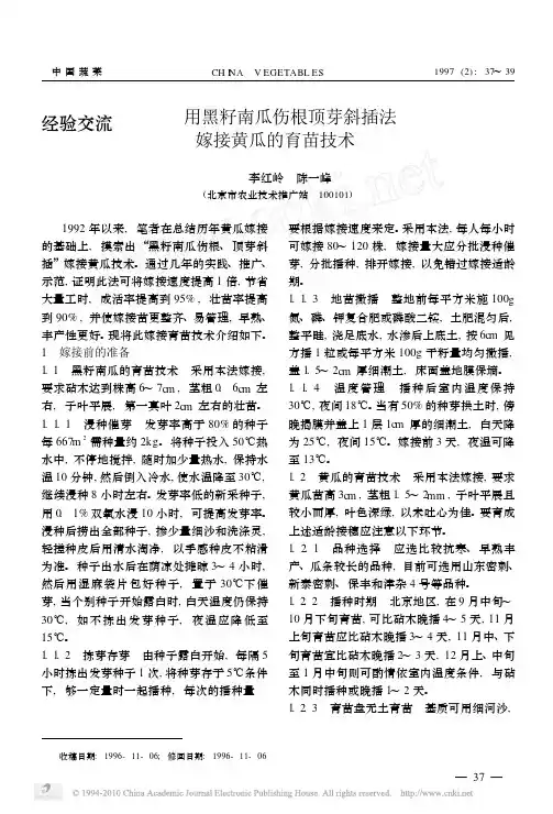 经验交流用黑籽南瓜伤根顶芽斜插法嫁接黄瓜的育苗技术-中国蔬菜