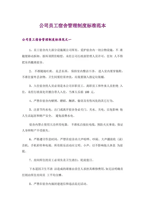 2024年公司员工宿舍管理制度标准范本