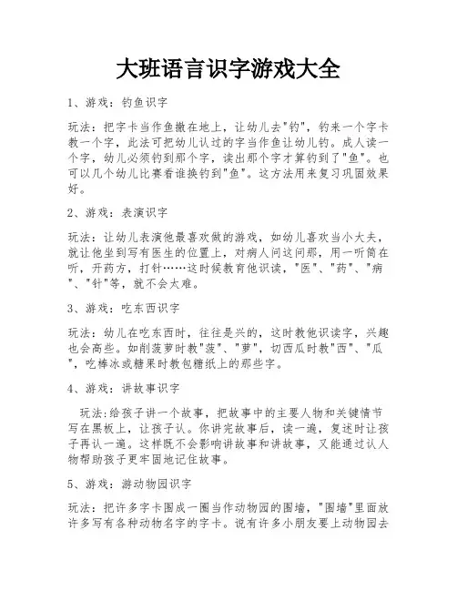 大班语言识字游戏大全