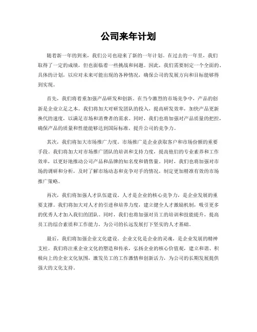 公司来年计划