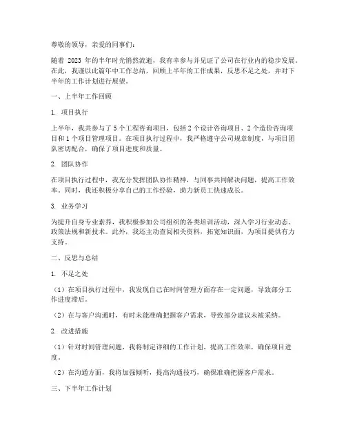 工程咨询师年中总结范文