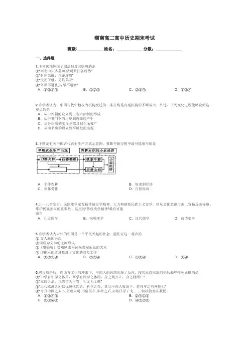 湖南高二高中历史期末考试带答案解析
