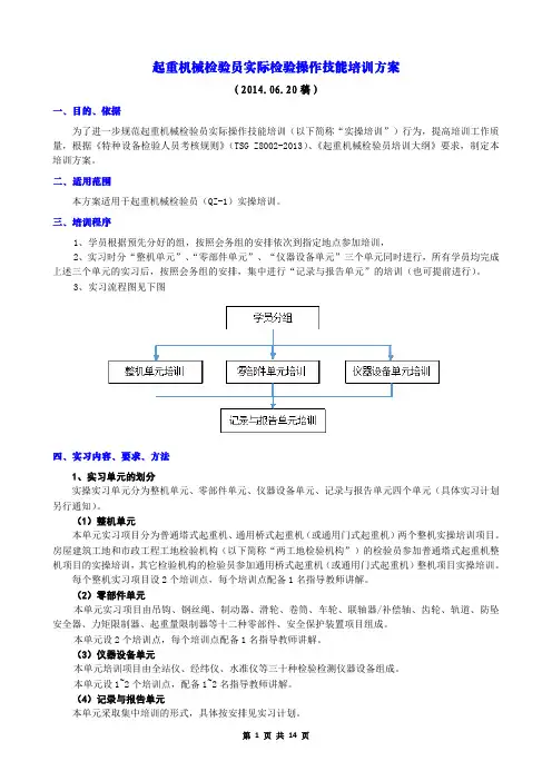 起重机械检验员(QZ-1)检验技能实际操作培训方案