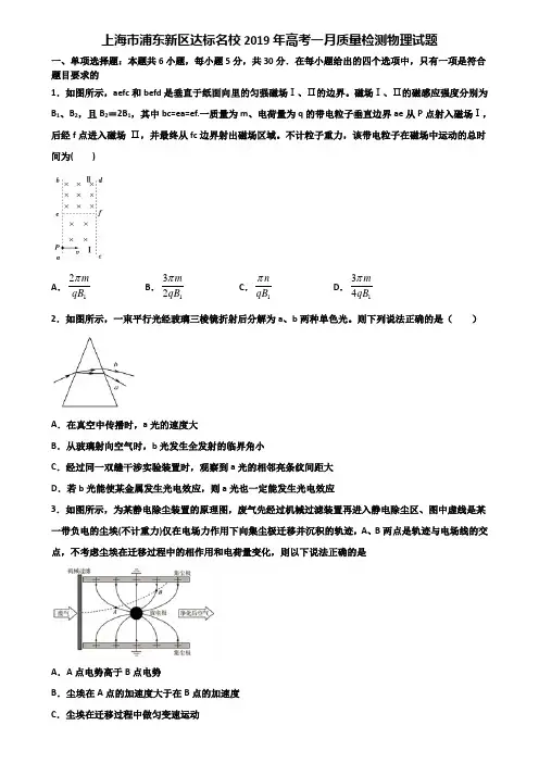上海市浦东新区达标名校2019年高考一月质量检测物理试题含解析.doc