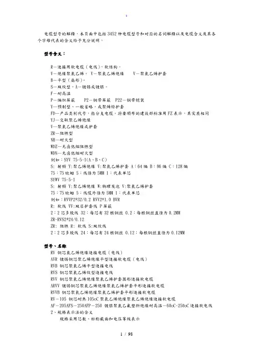 电缆型号的解释大全