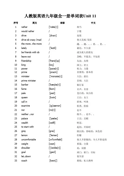 人教版英语九年级全一册单词表 Unit 11