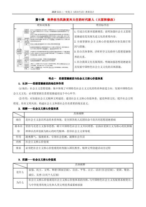 人教版高中政治必修3第四单元 发展中国特色社会主义文化第十课 培养担当民族复兴大任的时代新人教案