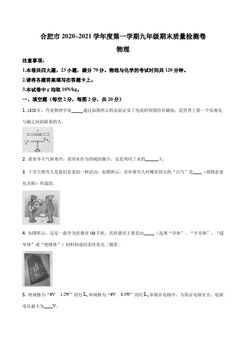 安徽省合肥市2020-2021学年九年级(上)期末质量检测物理试题