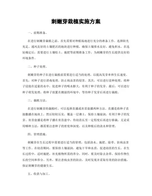 刺嫩芽栽植实施方案