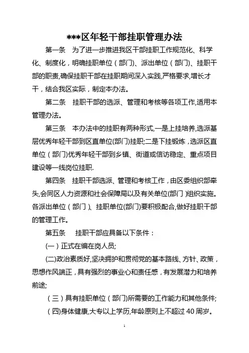 年轻干部挂职管理办法