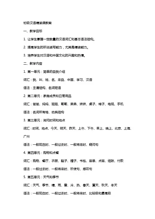 初级汉语精读课教案