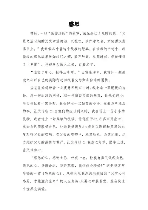 描写《感恩》的五年级优秀作文3篇