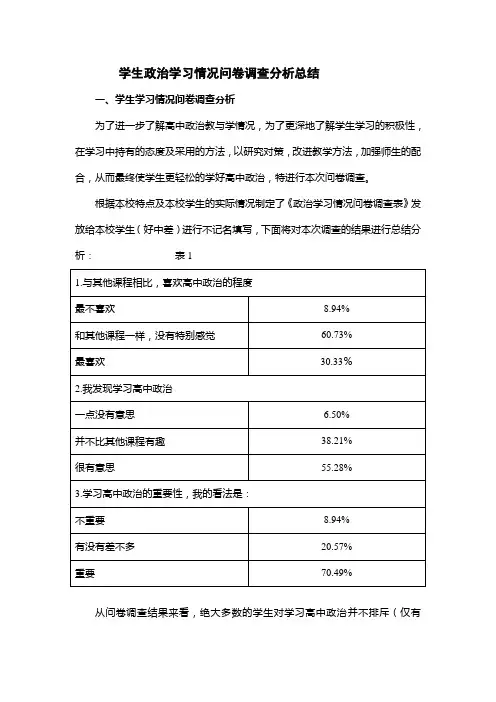 政治学习情况问卷调查分析总结[1]