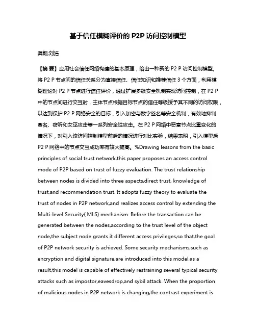 基于信任模糊评价的P2P访问控制模型