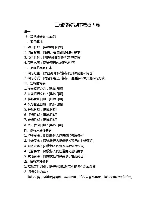 工程招标策划书模板3篇