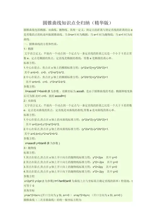 圆锥曲线知识点全归纳(完整精华版)