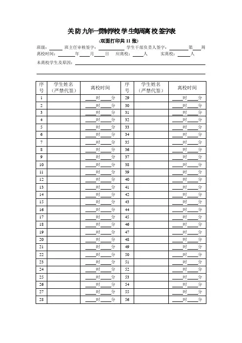 6、学生离校签字表