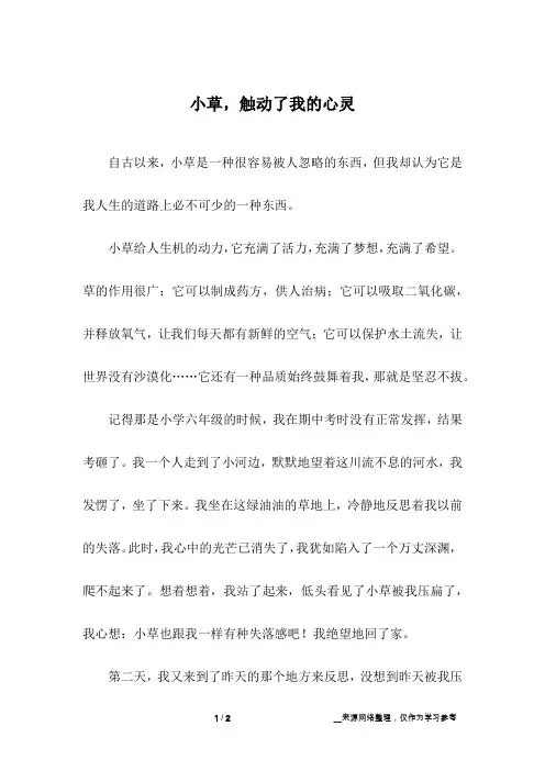 小草,触动了我的心灵_初中作文