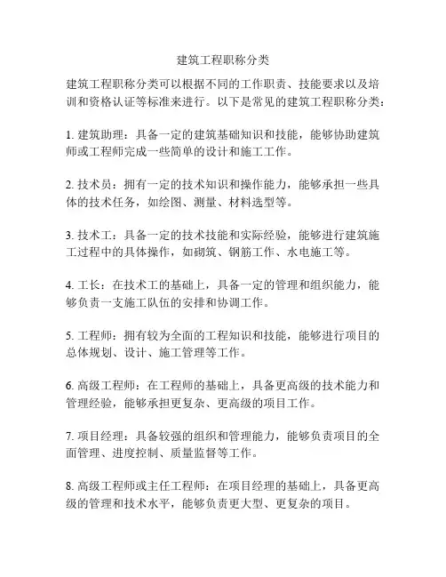 建筑工程职称分类