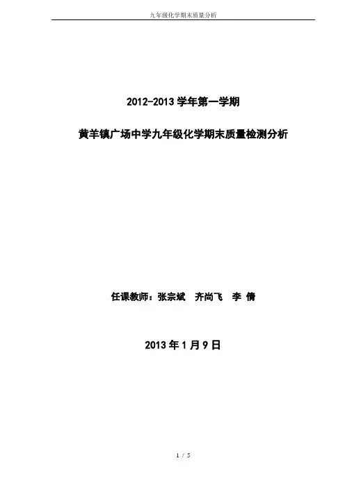 九年级化学期末质量分析