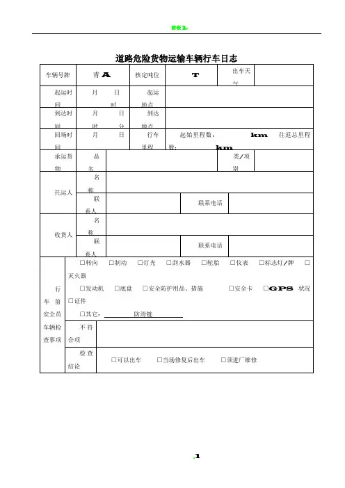 危险货物运输车辆行车日志(表)