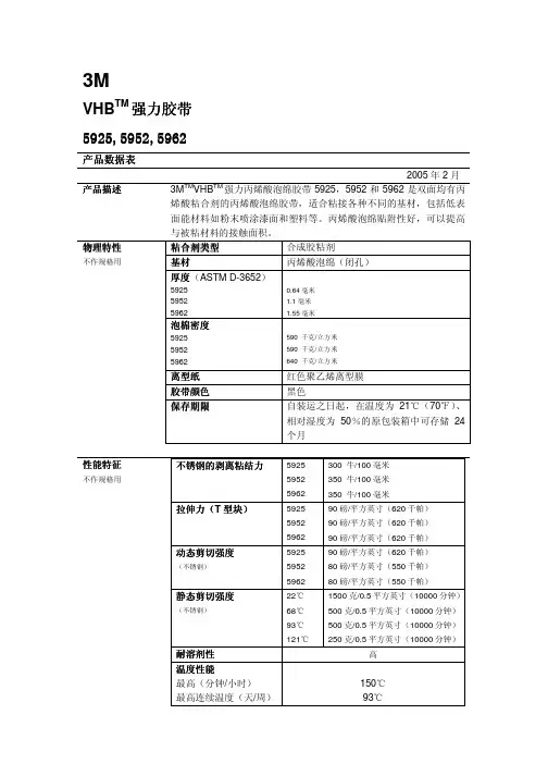3M胶性能参数---5925,5952,5962