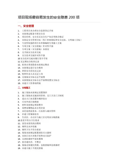 项目现场安全隐患200项