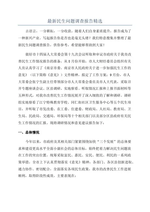 最新民生问题调查报告精选