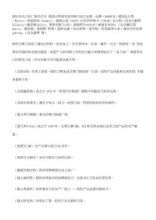国际知名刀具厂商及代