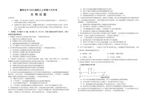 湖北省襄阳市第五中学2024-2025学年高三上学期9月月考生物试题(含答案)